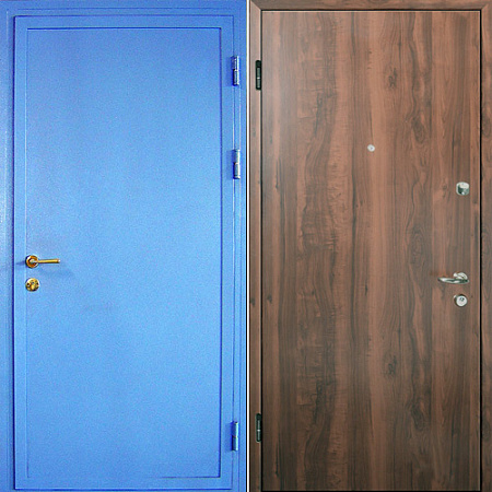 Металлическая дверь с простым окрасом и ламинатом